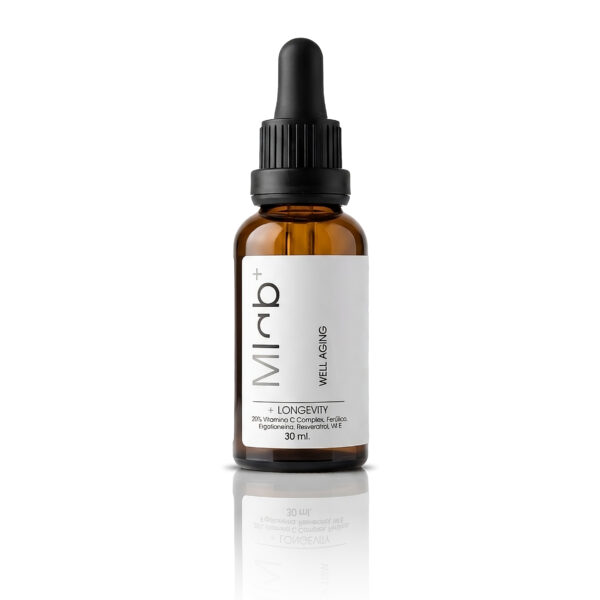 Frasco con gotero del sérum facial de día +LONGEVITY 50 ml de Mlab Wellaging